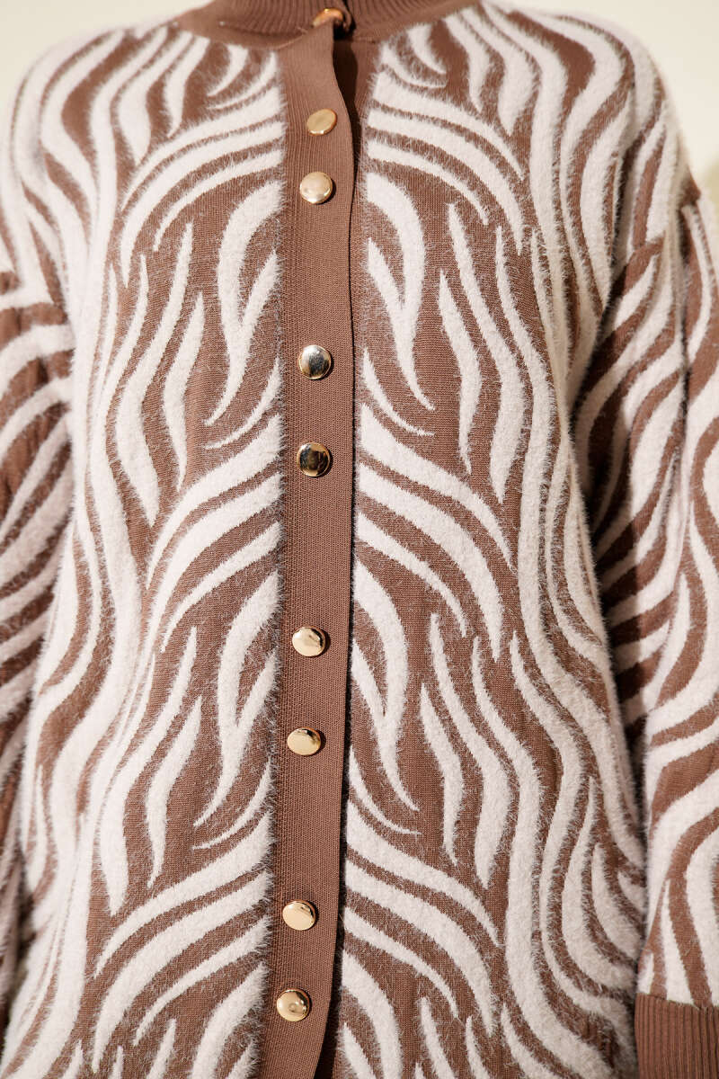 Zebra Desen Angora Detaylı Triko Hırka