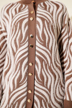 Zebra Desen Angora Detaylı Triko Hırka