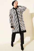 Zebra Desen Angora Detaylı Triko Hırka