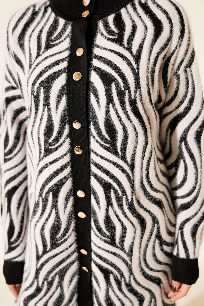 Zebra Desen Angora Detaylı Triko Hırka