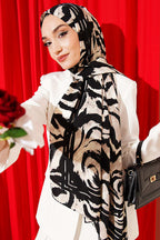 Zebra Desen Medine İpeği Şal Siyah
