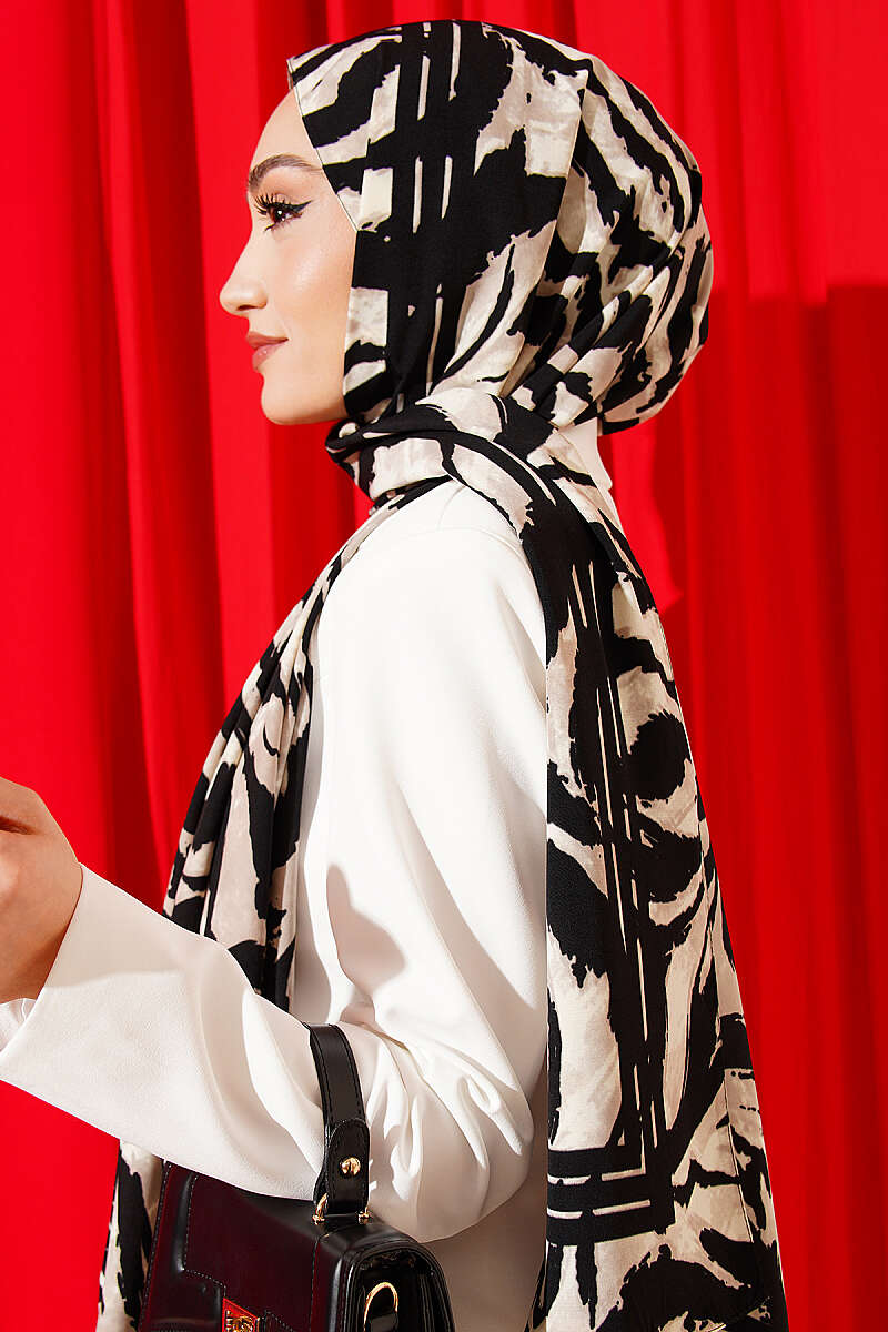 Zebra Desen Medine İpeği Şal Siyah