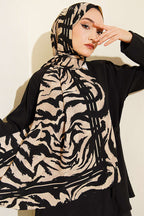 Zebra Desen Medine İpeği Şal Siyah Bej