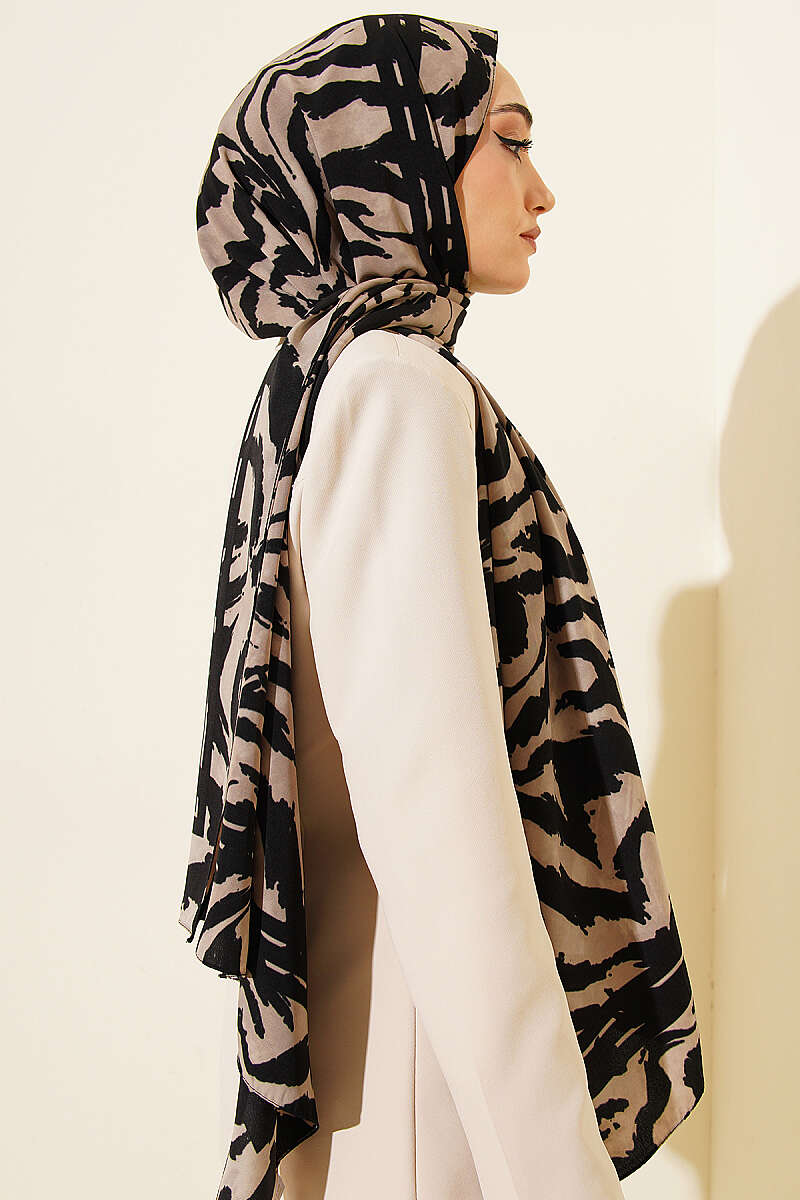 Zebra Desen Medine İpeği Şal Vizon