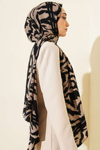 Zebra Desen Medine İpeği Şal Vizon