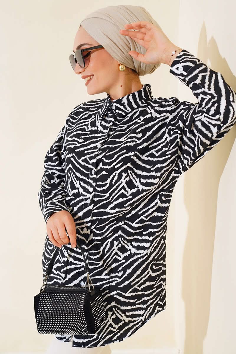 Zebra Desen Oversize Gömlek