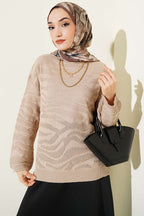 Zebra Desen Triko Kazak