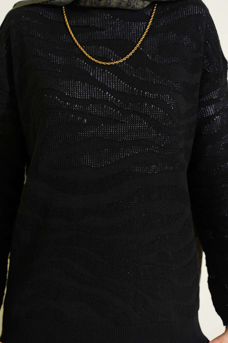 Zebra Desen Triko Kazak