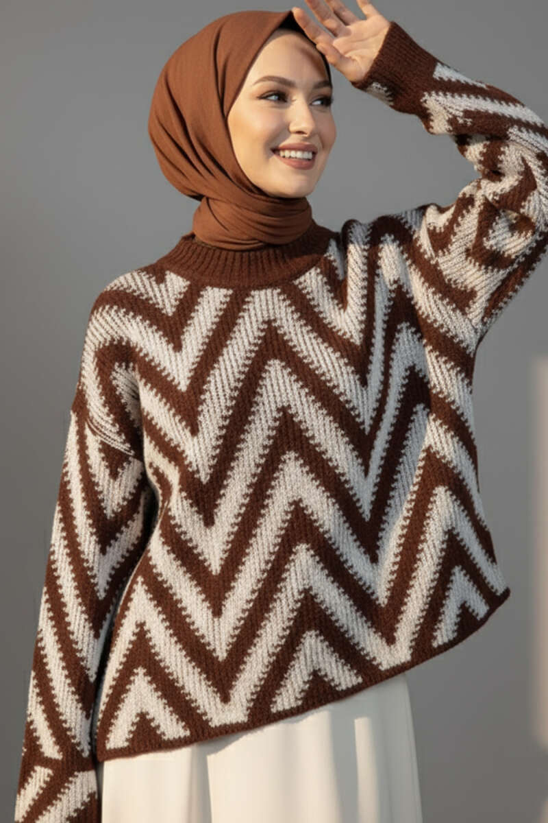 Zigzag Desen Triko Kazak