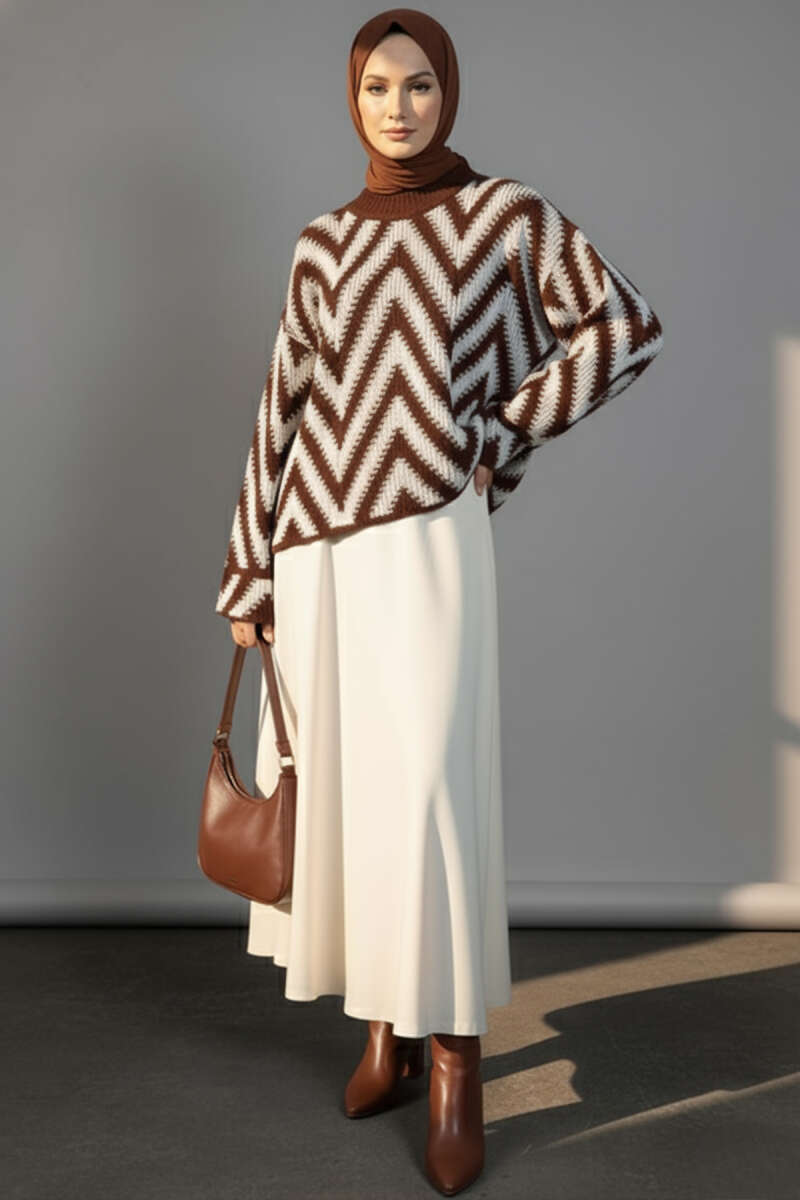 Zigzag Desen Triko Kazak
