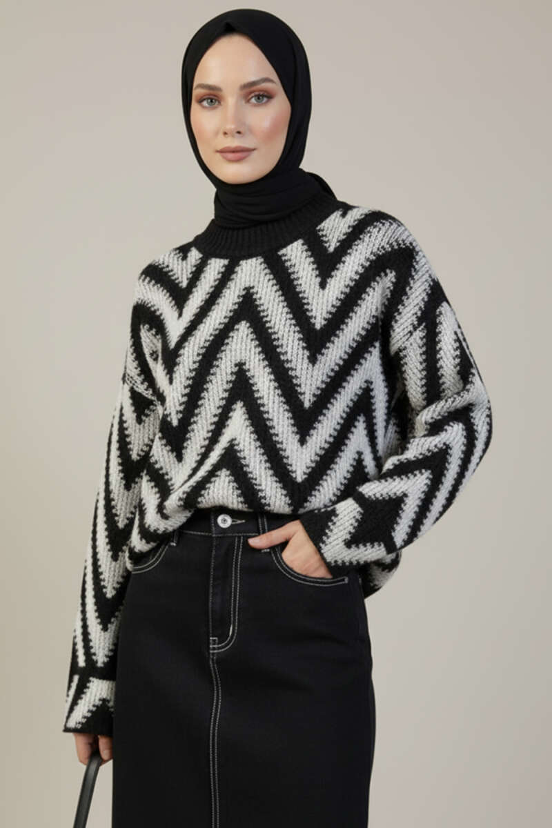 Zigzag Desen Triko Kazak