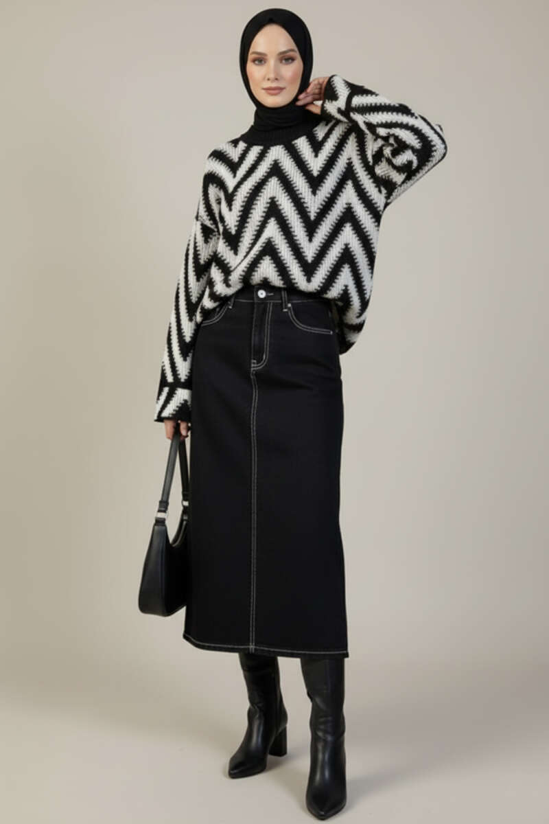Zigzag Desen Triko Kazak
