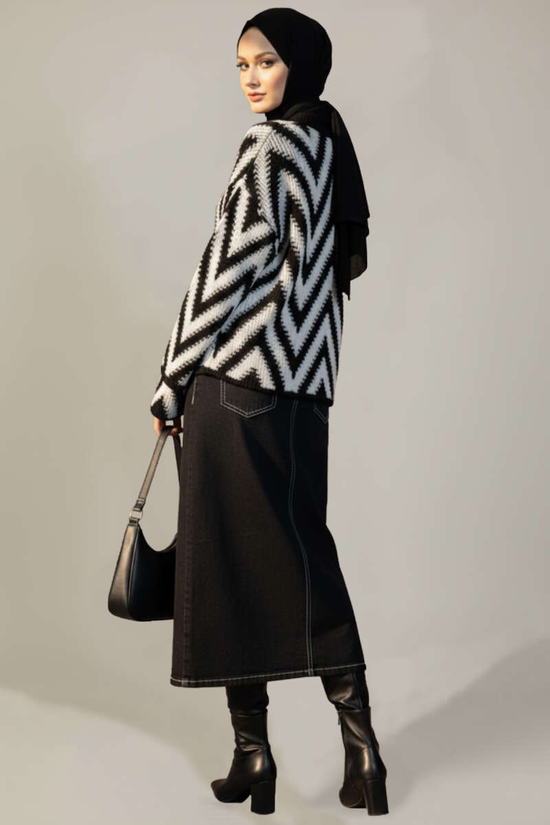 Zigzag Desen Triko Kazak