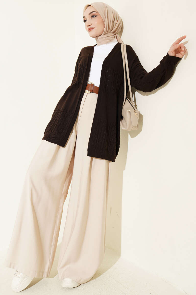 Zigzag Desenli Triko Basic Hırka