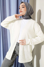 Zigzag Desenli Triko Basic Hırka Kemik