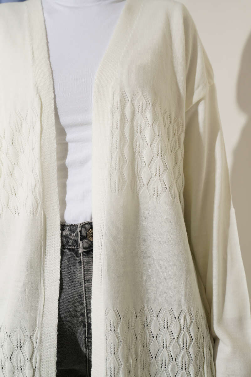 Zigzag Desenli Triko Basic Hırka Kemik
