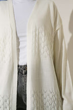 Zigzag Desenli Triko Basic Hırka Kemik