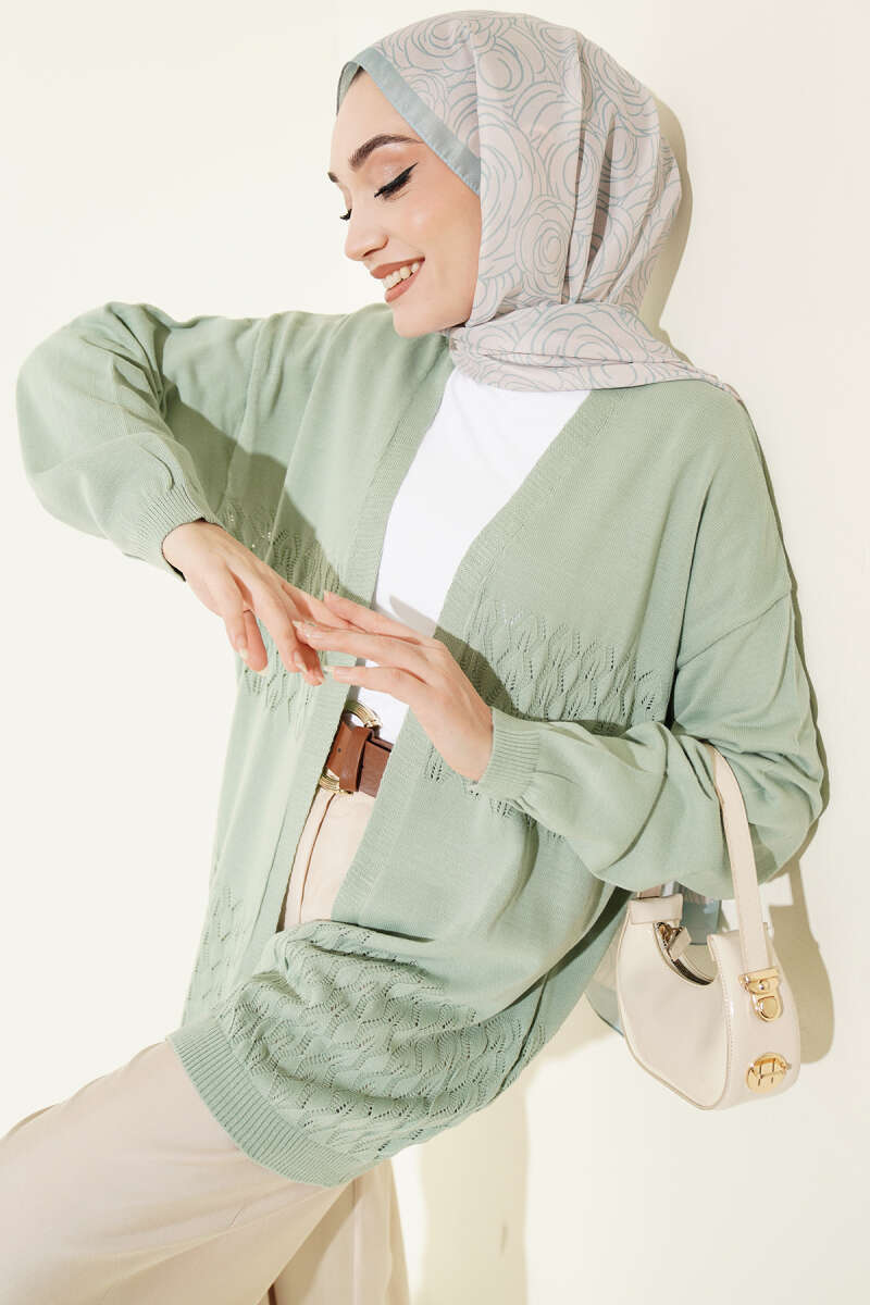 Zigzag Desenli Triko Basic Hırka