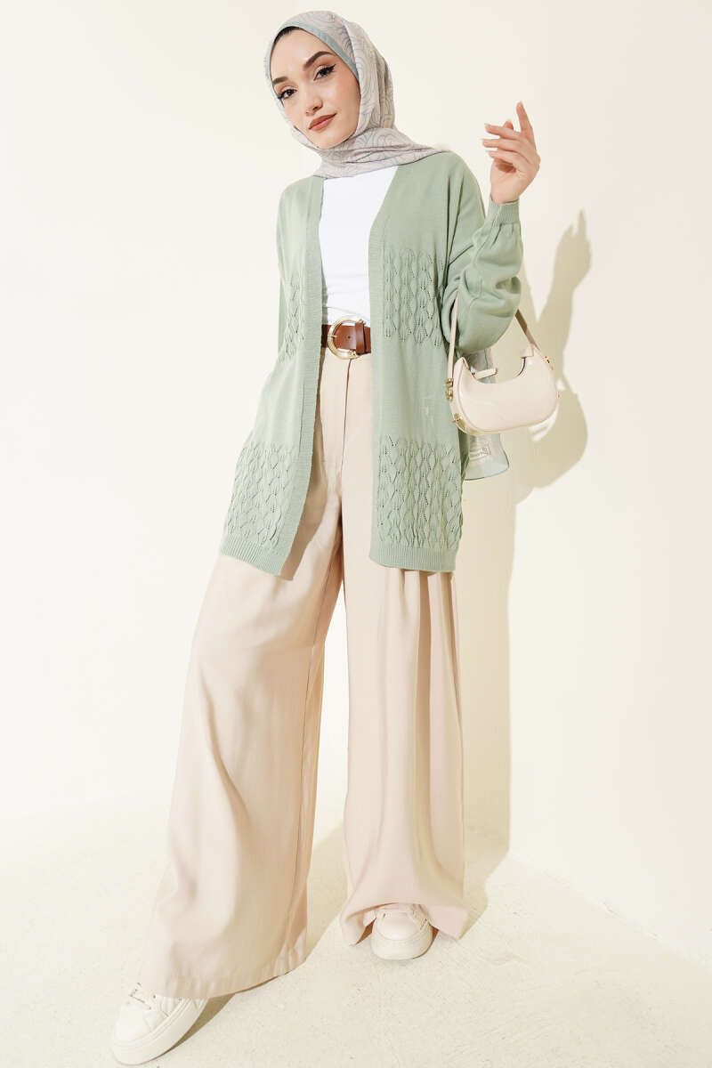 Zigzag Desenli Triko Basic Hırka
