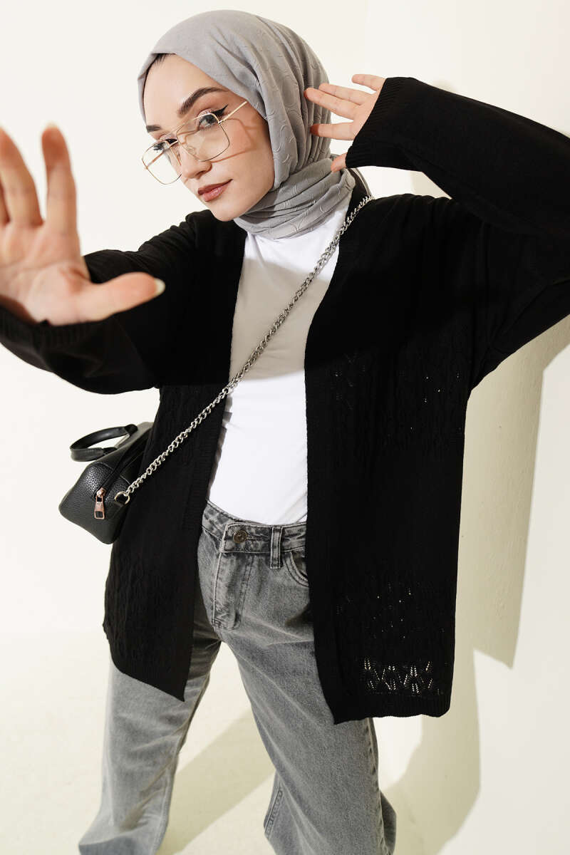 Zigzag Desenli Triko Basic Hırka