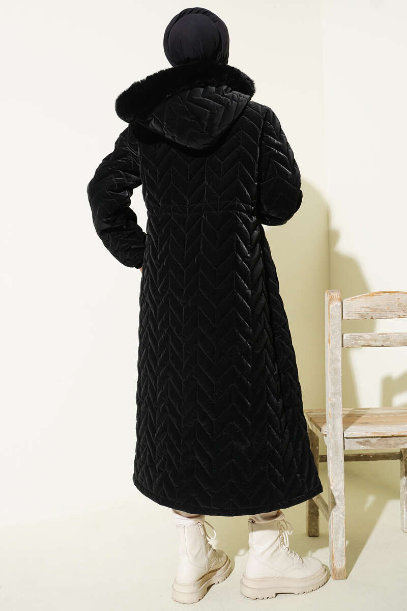 Zigzag Kapitone Kapüşonlu Şişme Mont