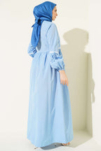 Zigzag Nakışlı Yan İpli Poplin Elbise