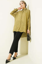 Zikzak Püsküllü Salaş Gömlek Yağ Yeşili