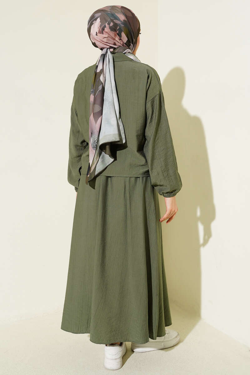 Zımba Cep Kapaklı Etekli İkili Takım Haki