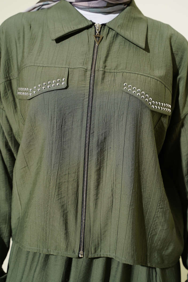 Zımba Cep Kapaklı Etekli İkili Takım Haki