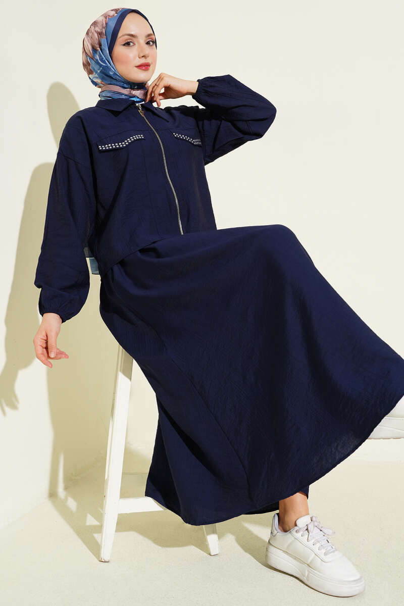 Zımba Cep Kapaklı Etekli İkili Takım Lacivert