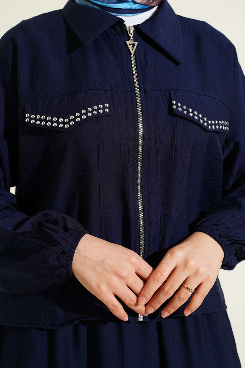 Zımba Cep Kapaklı Etekli İkili Takım Lacivert