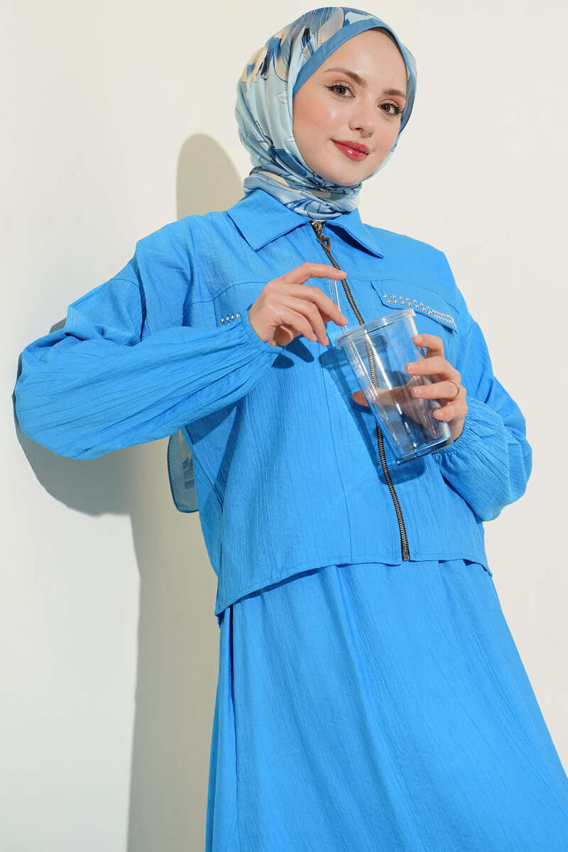 Zımba Cep Kapaklı Etekli İkili Takım Mavi