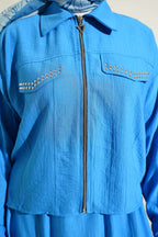 Zımba Cep Kapaklı Etekli İkili Takım Mavi