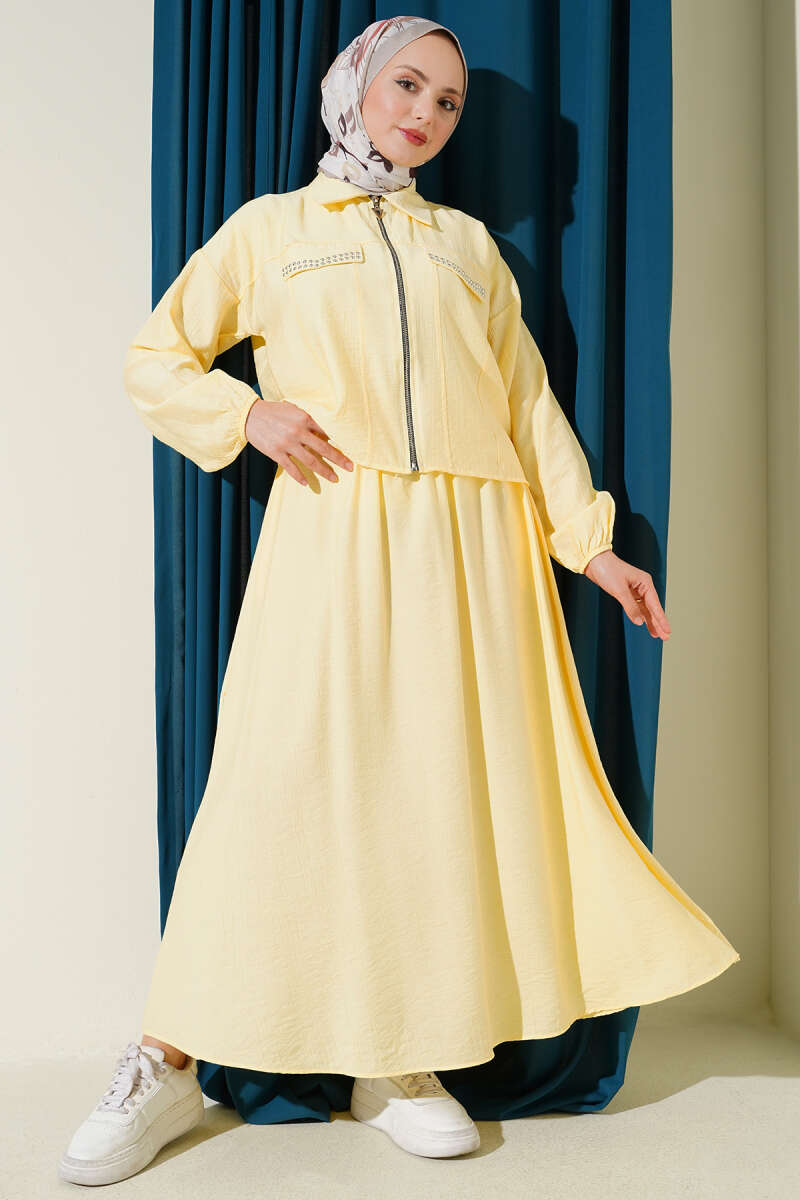 Zımba Cep Kapaklı Etekli İkili Takım Sarı