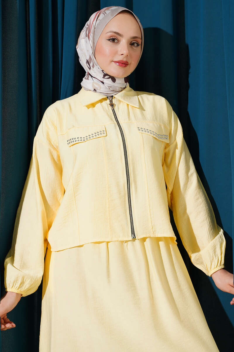 Zımba Cep Kapaklı Etekli İkili Takım Sarı