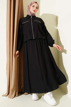 Zımba Cep Kapaklı Etekli İkili Takım Siyah