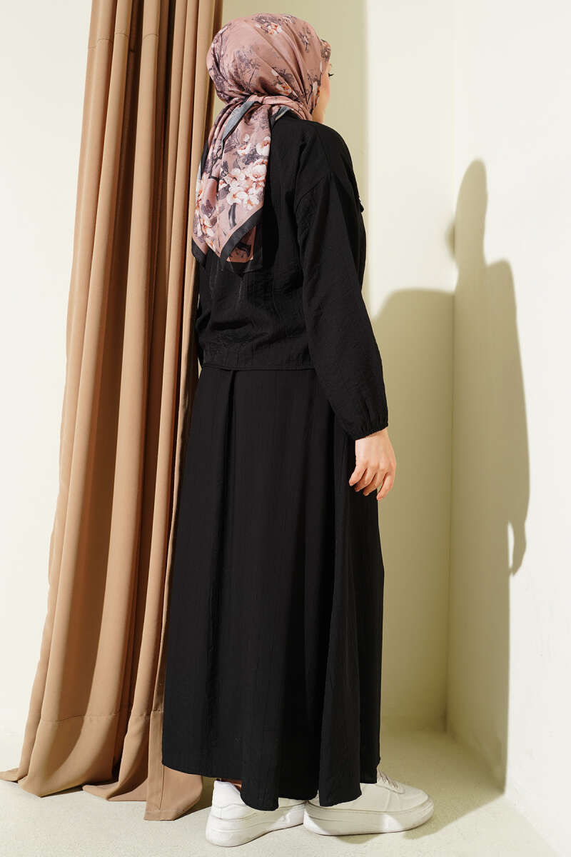 Zımba Cep Kapaklı Etekli İkili Takım Siyah