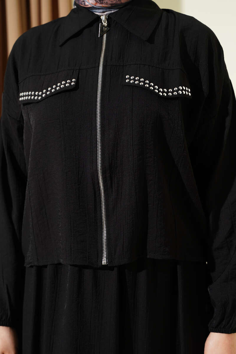 Zımba Cep Kapaklı Etekli İkili Takım Siyah