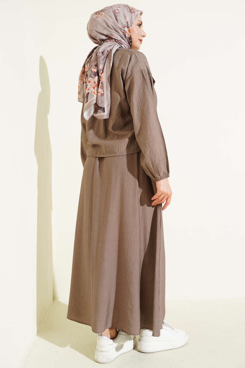 Zımba Cep Kapaklı Etekli İkili Takım Vizon