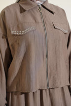 Zımba Cep Kapaklı Etekli İkili Takım Vizon